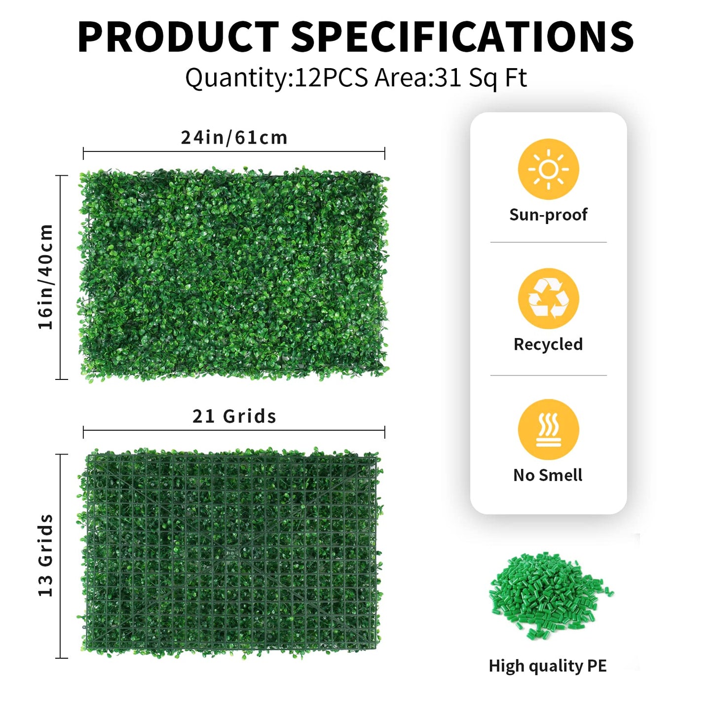 12PCS Grass Wall Panels for 31 SQ Feet, 24" x 16" Faux Hedge Grass Backdrop Wall Privacy Fence UV Protection for Indoor, Wedding, Party, Outdoor Garden, Greenery Backdrop Decoration